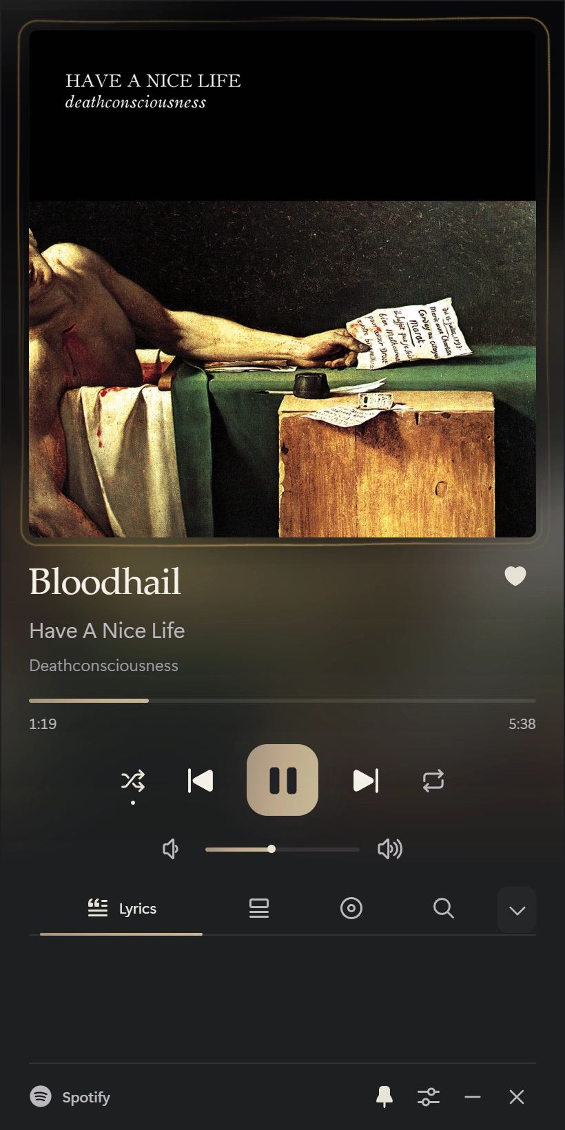 Bloodhail in Lowlight’s portrait Obsidian view, with warm muted album colors.