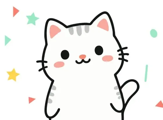 Mina the cat waving, surrounded by confetti