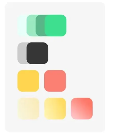Mina-Farbpalette mit Grün, Mint, Dunkelgrau, Gelb und Lachs