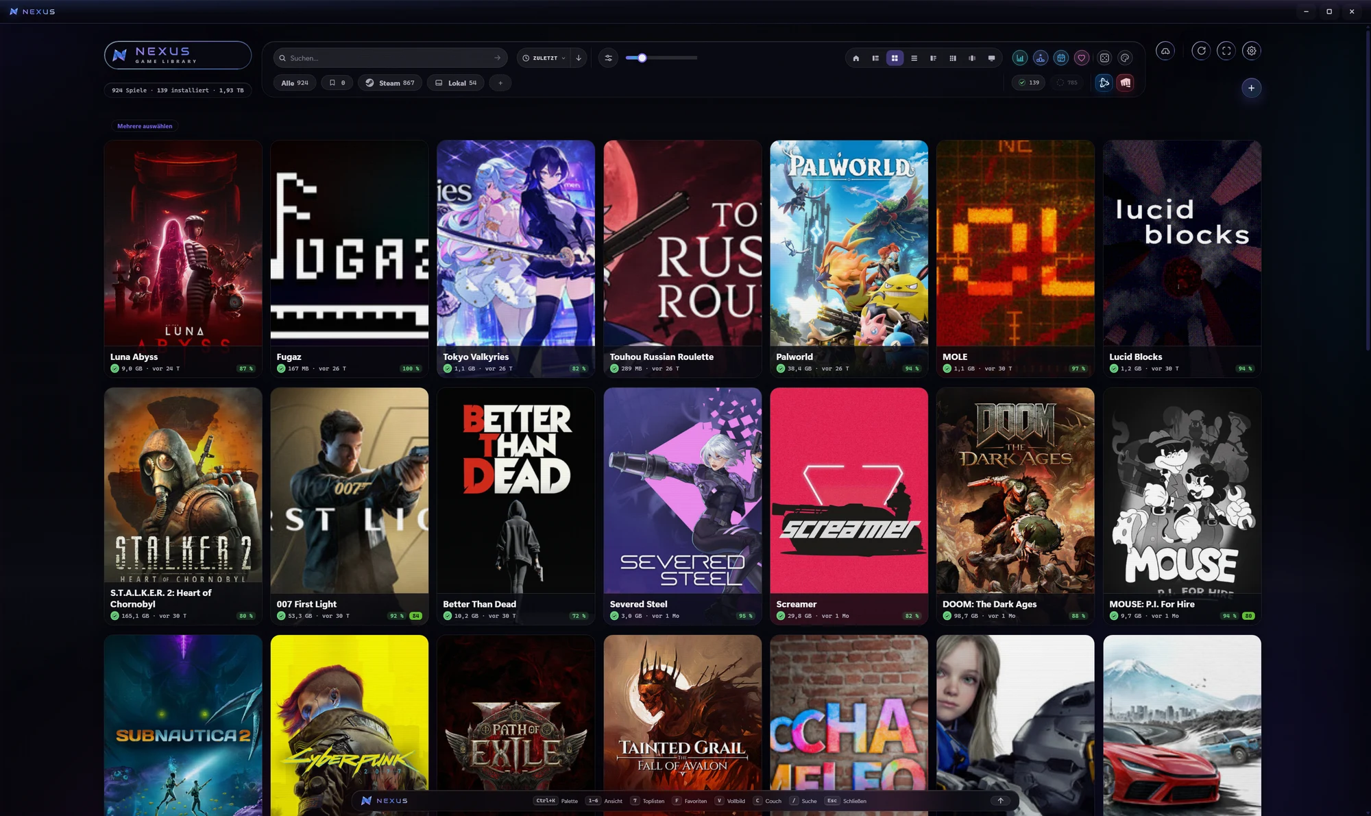 Nexus cover grid showing a collection of games